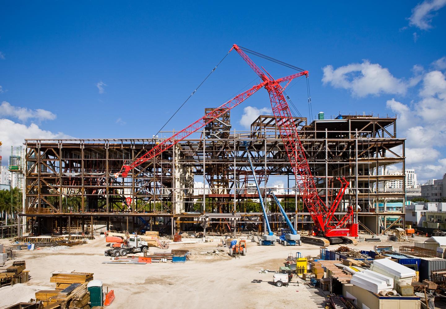 Brightly coloured construction site.