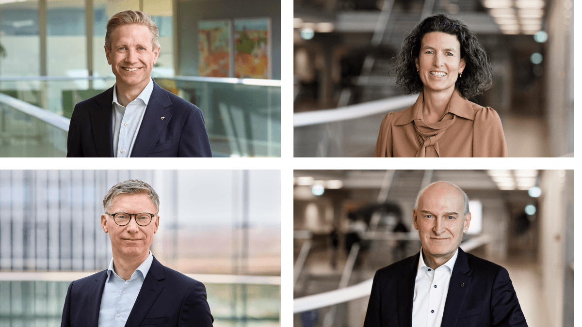 Konzernvorstand. Von links: Christian Jensby, Lone Tvis, Michael Harboe-Jørgensen, Peter Heymann Andersen